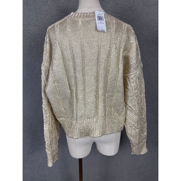 Hooked up by Lot Juniors' Shine Cable-Knit Crewneck Sweater Gold Size XL NWT's - Picture 5 of 8